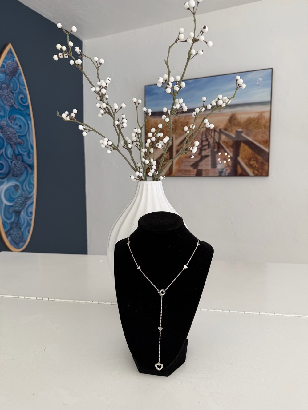 Tiffany & Co. Silver Heart Lariat Necklace with Drop